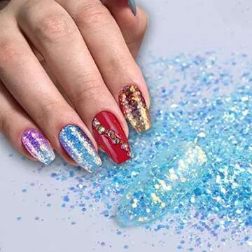 12 Colors Chunky Glitter Nail Sequins, KISSBUTY Body Glitter Mixed Color Glitter Sequins Nail Art Gilter Iridescent Flakes Colorful Paillette Festival Glitter for Body Face Hair Make Up Nail Art