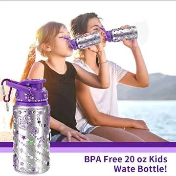 Fenreen Gifts for Girls, Decorate Your Own Water Bottles with Gem Stickers, Personalize DIY Birthday Gifts Ideas for Girls, Arts and Crafts Kit for Kids, Easter Basket Stuffers for Kids Gifts