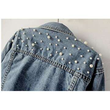 Ainangua Women's Pearl Beaded Distressed Denim Jacket