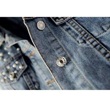 Ainangua Women's Pearl Beaded Distressed Denim Jacket
