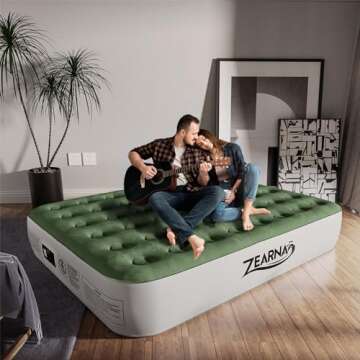 Zearna Air Mattress Queen with Built in Pump - Upgraded Blow Up Bed, 2 Mins Quick Self Inflatable, 13"/650lbs Max, All Night No Lost Air, Strong Support, for Camping,Home,Guests,Portable Travel