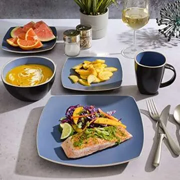 Gibson Soho Lounge Dinnerware Set, Service for 4 (16pcs), Matte Blue