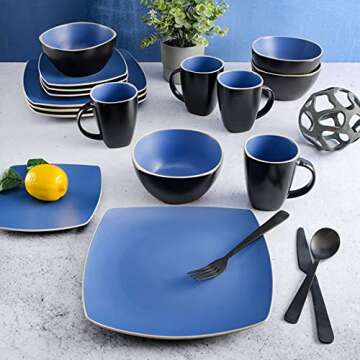 Gibson Soho Lounge Dinnerware Set, Service for 4 (16pcs), Matte Blue