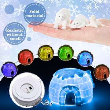 9 Pieces Polar Animal Toy Figurines Set with Igloo Realistic Polar Bear Figures Emperor Penguin Figurines Seal Figure Toys for Birthday Baby Shower Christmas Party Decoration Supplies