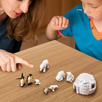 9 Pieces Polar Animal Toy Figurines Set with Igloo Realistic Polar Bear Figures Emperor Penguin Figurines Seal Figure Toys for Birthday Baby Shower Christmas Party Decoration Supplies