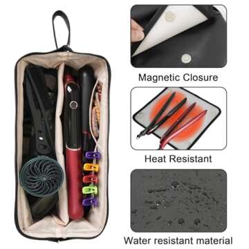 Hot Hair Tools Travel Bag with Heat-resistant Mat, Hair Tools Organizer for Straighteners, Curling Iron, Hair Dryers, Hair Accessories, Waterproof 2 in 1 Hair Styling Curling Iron Travel Case (Black)