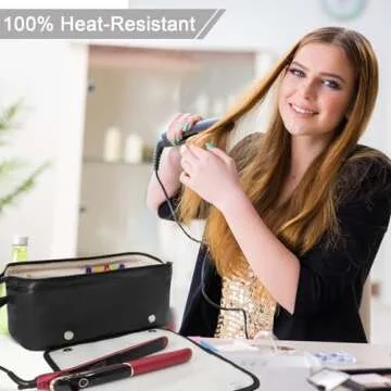 Hot Hair Tools Travel Bag with Heat-resistant Mat, Hair Tools Organizer for Straighteners, Curling Iron, Hair Dryers, Hair Accessories, Waterproof 2 in 1 Hair Styling Curling Iron Travel Case (Black)