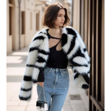 EDGBI Women's Winter Zebra Faux Fur Jacket - Warm & Stylish
