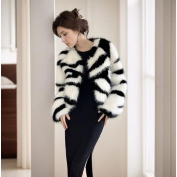 EDGBI Women's Winter Zebra Faux Fur Jacket - Warm & Stylish