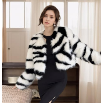 EDGBI Women's Winter Zebra Faux Fur Jacket - Warm & Stylish