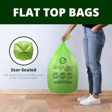 Simply Bio 13 Gallon Compostable Trash Bags Liners with Flat-Top, Thick 0.87 Mil, 49.21 Liter, 100 Bags, Tall Kitchen Food Scrap Waste Bag, ASTM D6400, US BPI and OK Compost Home Certified