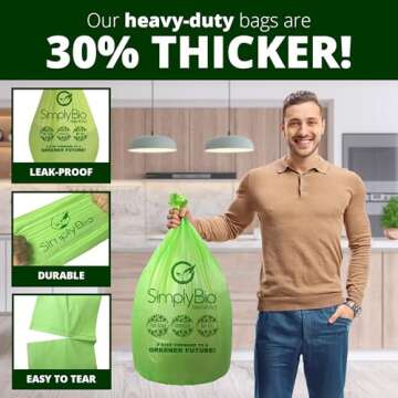 Simply Bio 13 Gallon Compostable Trash Bags Liners with Flat-Top, Thick 0.87 Mil, 49.21 Liter, 100 Bags, Tall Kitchen Food Scrap Waste Bag, ASTM D6400, US BPI and OK Compost Home Certified