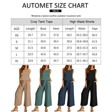 AUTOMET Womens Summer 2 Piece Outfits Linen Crop Tank Tops Lounge Matching Sets & Long Track Pants Tracksuits 2025 Apricot L