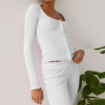 Argeousgor Women Y2k 2 Piece Pajamas Sets Floral Heart Long Sleeve Button Up Shirt Tops Pants Pjs Lo...