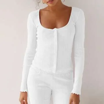 Argeousgor Women Y2k 2 Piece Pajamas Sets Floral Heart Long Sleeve Button Up Shirt Tops Pants Pjs Loungewear Sleepwear s A White