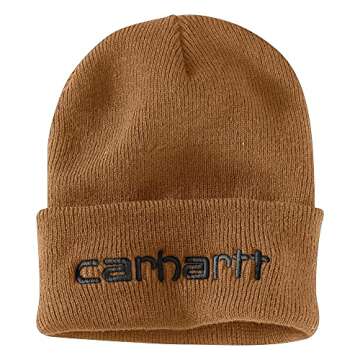 Carhartt mens Knit Insulated Logo Graphic Cuffed Beanie Cold Weather Hat, Carhartt Brown, One Size U...