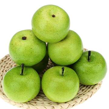 Gresorth 6pcs Lifelike Artificial Green Apple Faux Fake Apples Fruit Home House Kitchen Cabinet Deco...