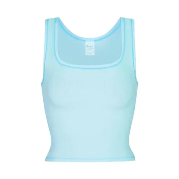 Danysu Cotton Rib Tank with Built-In Bra for Comfort