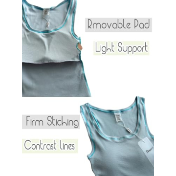 Danysu Cotton Rib Tank with Built-In Bra for Comfort