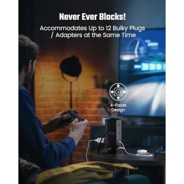 Power Strip Tower, SUPERDANNY Surge Protector Tower with 15W Wireless Charger, 1050J, 13A Charging Station with 12 AC Outlets & 6 USB Ports (2 USB C), 6.5ft Extension Cord for Home Office Dorm