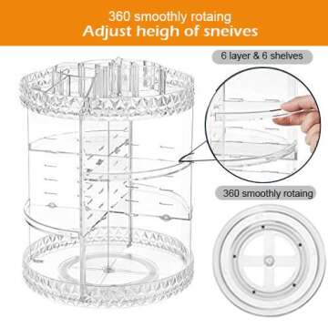 Lumcrissy Rotating Makeup Organizer 360-Degree Rotating Adjustable Multi-Function Acrylic Cosmetic Storage