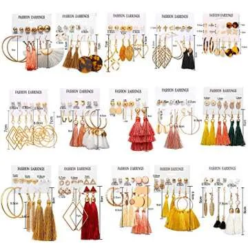 AROIC 93 Pairs Colorful Earrings with Tassel Earrings Layered Ball Dangle Hoop Stud Jacket Earrings for Women Jewelry Fashion and Valentine Birthday Party Gift.