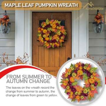 24 inch Fall Wreaths for Front Door，Door Decorations Hanging，Spring Porch Decor，Home Decor, Fa...