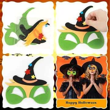 Qyeahkj 16 Packs Halloween Monster Felt Mask Craft for Kids, Monster Foam Craft Crafts for Kids Ages 3-5, 4-8, 8-10, Felt Halloween Craft Mask Kit for Home Party Activity