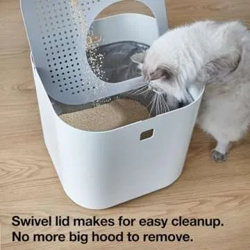Modkat Top-Entry Litter Box - Reduces Litter Tracking, Swivel Lid for Easy Cleaning, Leak-Proof, Dog Proof - Includes Scoop & Reusable Liner Gray