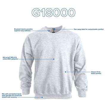 Gildan Adult Fleece Crewneck Sweatshirt, Style G18000, Multipack, Ash Grey (1-Pack), Medium