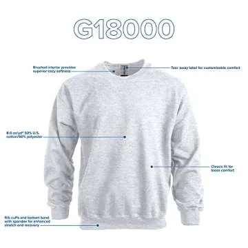 Gildan Adult Fleece Crewneck Sweatshirt, Style G18000, Multipack, Ash Grey (1-Pack), Medium