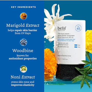 belif Aqua Bomb SPF 45 Hydrating Niacinamide Sunscreen (1.69 fl. oz) - The True Cream PA++++, Daily Broad Spectrum, No White Cast, Weightless & Invisible, Non-Greasy, Korean Skincare