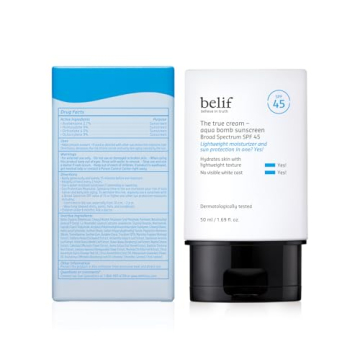 belif Aqua Bomb SPF 45 Hydrating Niacinamide Sunscreen (1.69 fl. oz) - The True Cream PA++++, Daily Broad Spectrum, No White Cast, Weightless & Invisible, Non-Greasy, Korean Skincare