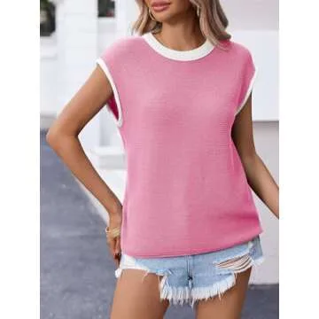 Saodimallsu Womens Summer Cap Sleeve Knit Top Bright Pink
