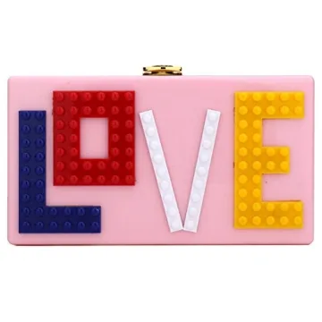Love Acrylic Clutch, Acrylic Box Evening Clutch Bag Purse Handbag for Women Wedding Party Cocktail Handbag (Pink)