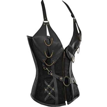 Alivila.Y Women's Steel Boned Retro Goth Steampunk Corset - Black 2XL