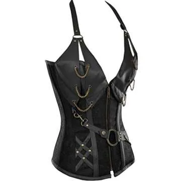 Alivila.Y Women's Steel Boned Retro Goth Steampunk Corset - Black 2XL