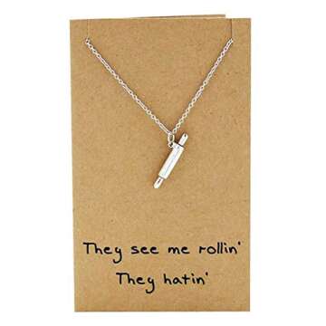 quan jewelry Rolling Pin Necklace, Gifts for Chefs, Gifts for Bakers Mom & Cooking Lovers, Kitchen Stainless Steel Pastry Maker, Gifts for Mom on Mother's Day & Christmas - Handmade (Style 1)