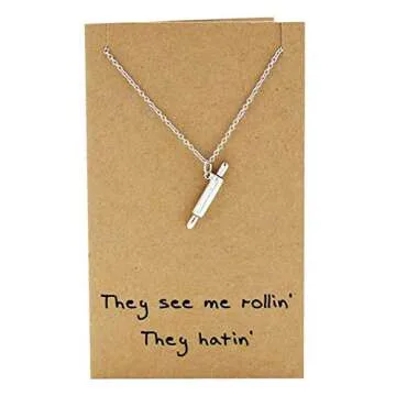 quanjewelry Rolling Pin Necklace for Bakers and Cooking Lovers