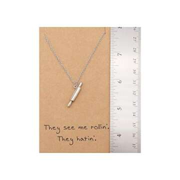 quan jewelry Rolling Pin Necklace, Gifts for Chefs, Gifts for Bakers Mom & Cooking Lovers, Kitchen Stainless Steel Pastry Maker, Gifts for Mom on Mother's Day & Christmas - Handmade (Style 1)