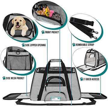 PetAmi Airline Approved Pet Carrier for Cat, Soft Sided Dog Carrier for Small Dogs, Cat Travel Supplies Accessories for Indoor Cats, Ventilated Pet Carrying Bag Medium Large Kitten Puppy, Large Gray