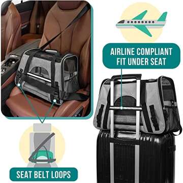 PetAmi Airline Approved Pet Carrier for Cat, Soft Sided Dog Carrier for Small Dogs, Cat Travel Supplies Accessories for Indoor Cats, Ventilated Pet Carrying Bag Medium Large Kitten Puppy, Large Gray