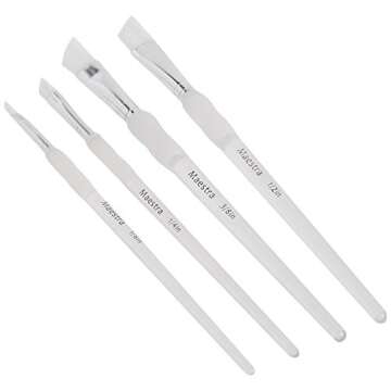 LINZER/American Brush AM 4044 4 Piece White Taklon Angular Artist Paint Brush Set