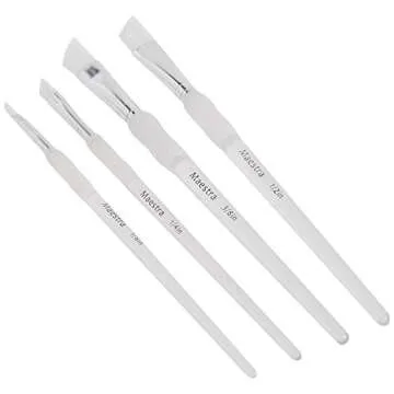 LINZER/American Brush AM 4044 4 Piece White Taklon Angular Artist Paint Brush Set