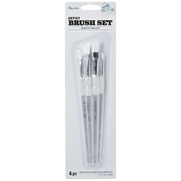 LINZER/American Brush AM 4044 4 Piece White Taklon Angular Artist Paint Brush Set