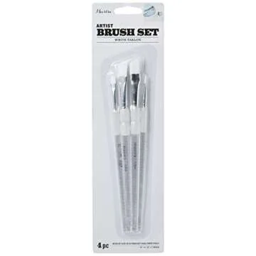 LINZER/American Brush AM 4044 4 Piece White Taklon Angular Artist Paint Brush Set