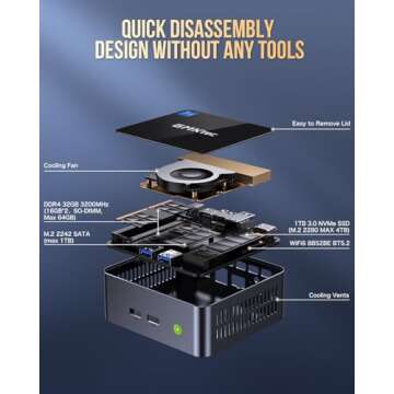 GMKtec Mini PC Windows 11 Pro Intel Core i7-1195G7 (Turbo 5.0 GHz) 32GB DDR4 1TB SSD Desktop Mini Computers WiFi 6, BT 5.2/ DP, HDMI/RJ45 2.5G/USB4.0
