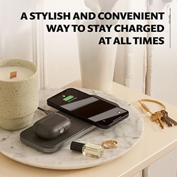 COURANT Catch:2 Classics - Italian Leather Dual Wireless Charging Pad - Compatible with iPhone 11, X, SE, Galaxy S23, S22, S21, S20, Note, AirPods, AirPods Pro (Ash)