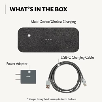 COURANT Catch:2 Classics - Italian Leather Dual Wireless Charging Pad - Compatible with iPhone 11, X, SE, Galaxy S23, S22, S21, S20, Note, AirPods, AirPods Pro (Ash)