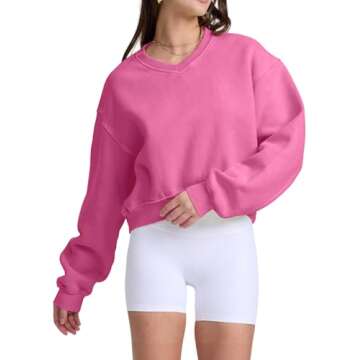 Hatant Sweatshirt for Women Acid Wash Athletic Hoodies Heritage Fleece V-neck Long Sleeve Hoodie Y2K...